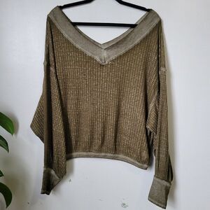 EUC FREE PEOPLE WE THE FREE WAFFLE SLUB KNIT SLOUCHY TOP SIZE XS